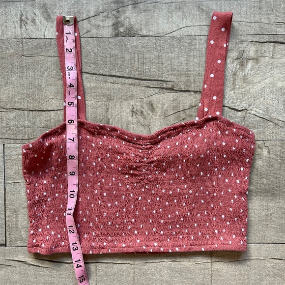 Pacsun Lottie Moss Pink White Polkadot Smocked Crop Top Festival Boho Retro MED - Picture 6 of 15